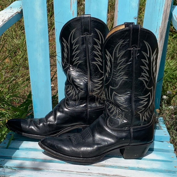 Vintage Justin Cowboy Boots Black size 11 1/2 D Made in USA - Picture 4 of 11